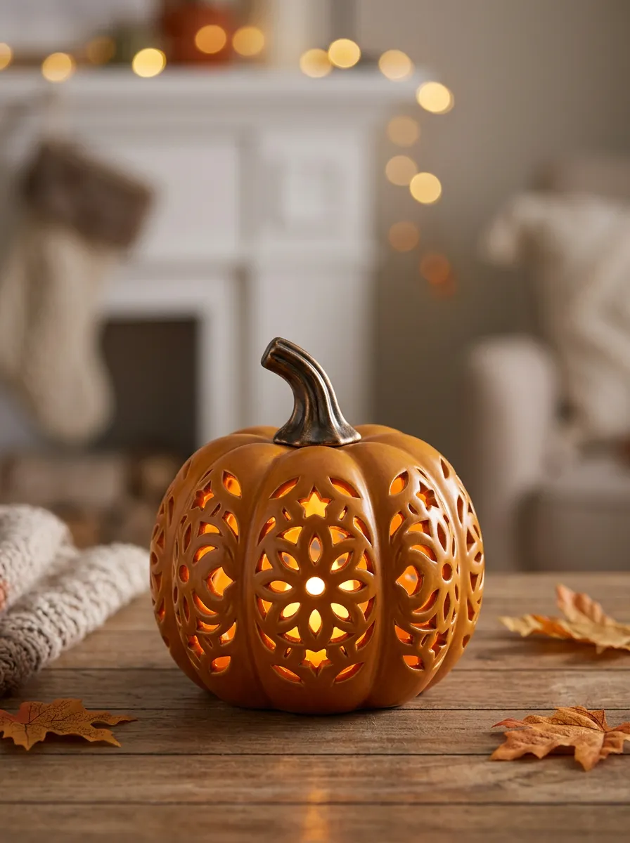 Cutout Floral Halloween Pumpkin Light