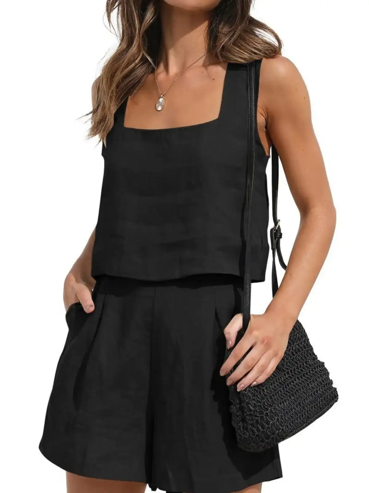 Square-Neck Shorts Matching Set