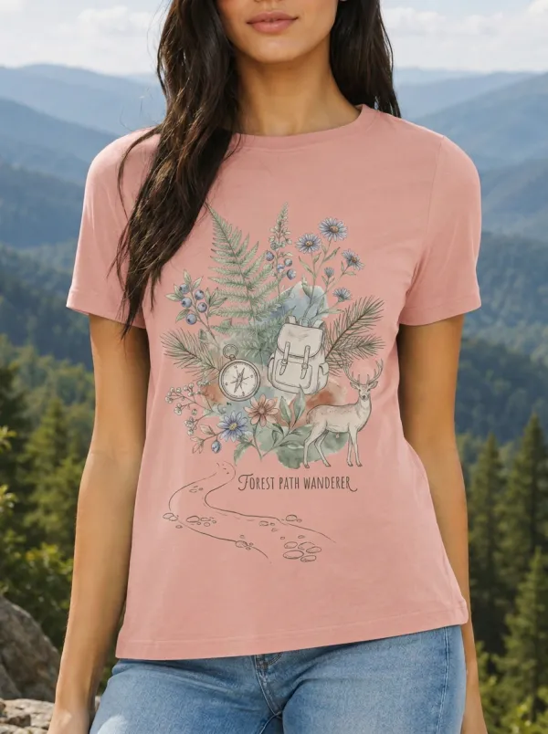 Women's Nature Lover Deer Compass Backpack Printed T-shirt
