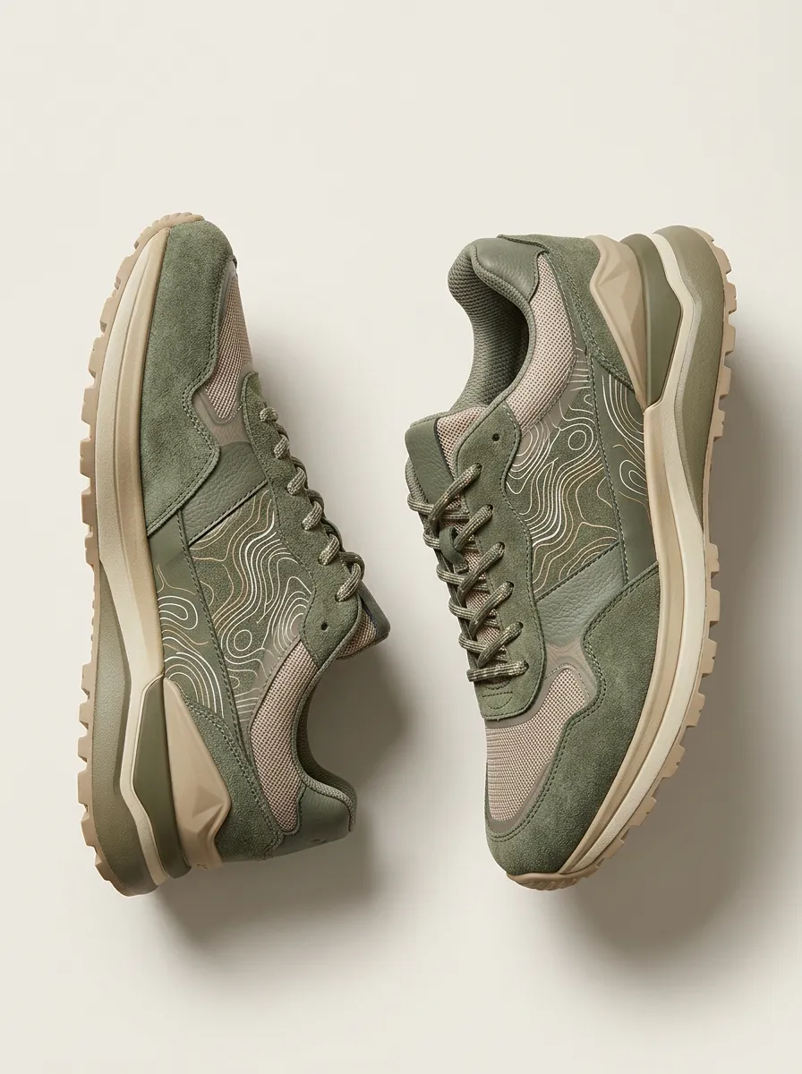 Unisex Clean-Lined Outdoor Enthusiast Topographic Map Print Sneakers