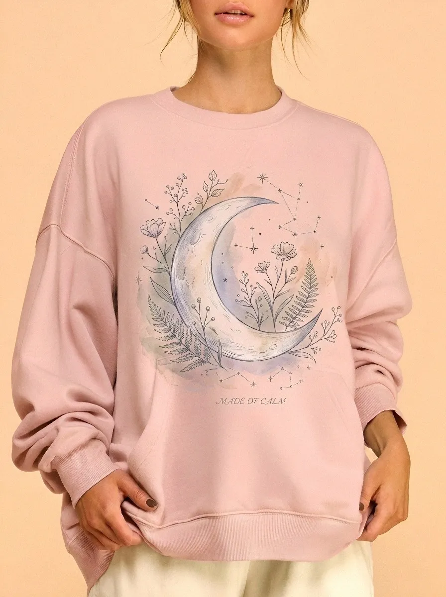 Women's Celestial Floral Moon Printed Sweatshirt