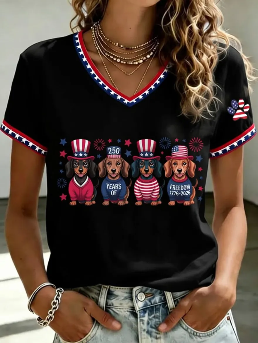 Women's Independence Day Slogan Casual Printed Short-Sleeve T-shirt