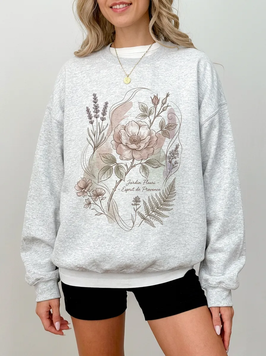 Women's Provence Floral Botanical Jardin Fleuri Printed Sweatshirt