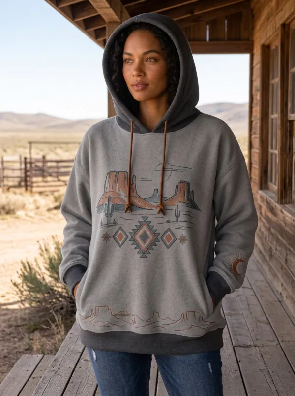 Women's Desert Cactus Geometric Western Hoodie
