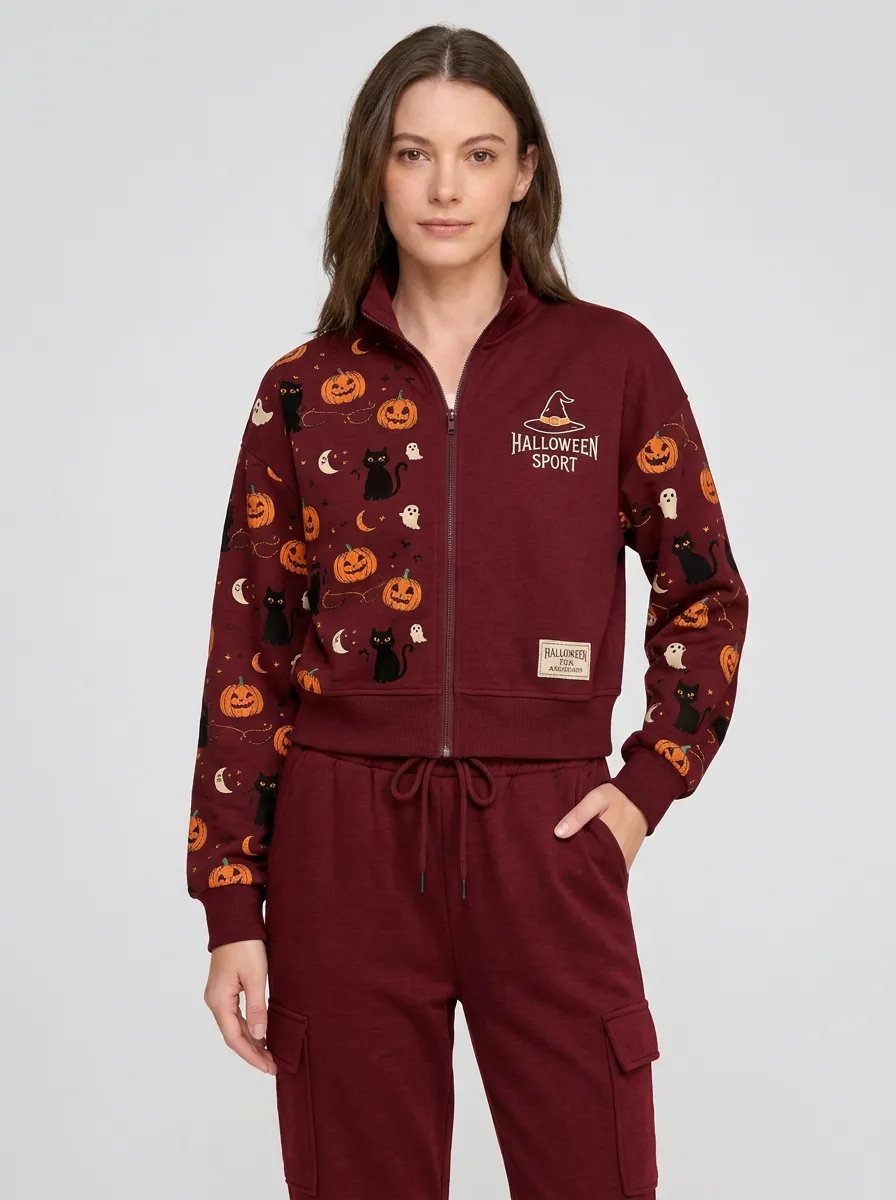 Women's Halloween Pumpkin Cat Ghost Printed Sportswear Set