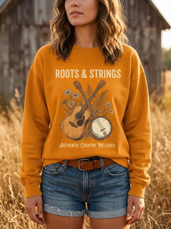 Nashville-Inspired Banjo Guitar Country Music Crewneck Sweatshirt