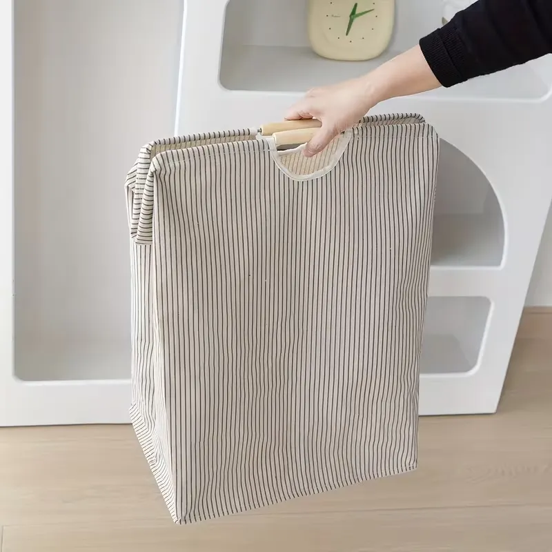 Foldable Striped Fabric Laundry Hamper