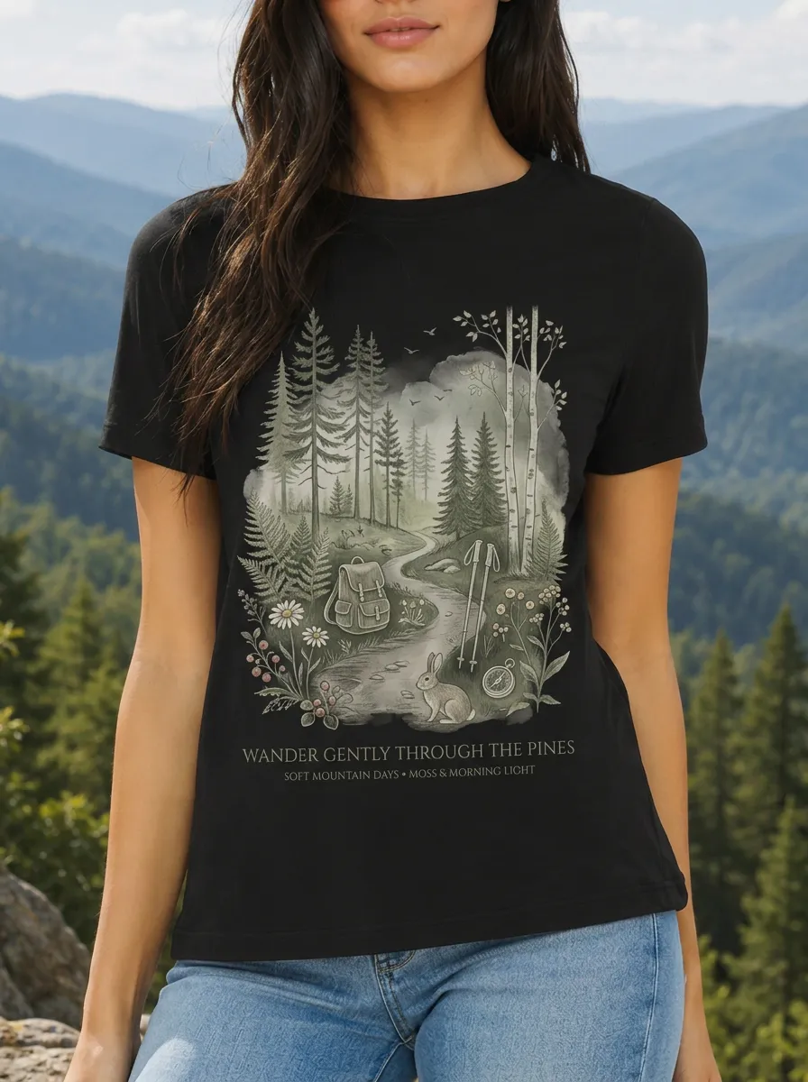 Women's Hiking Nature Lover Forest Path Rabbit Printed T-shirt