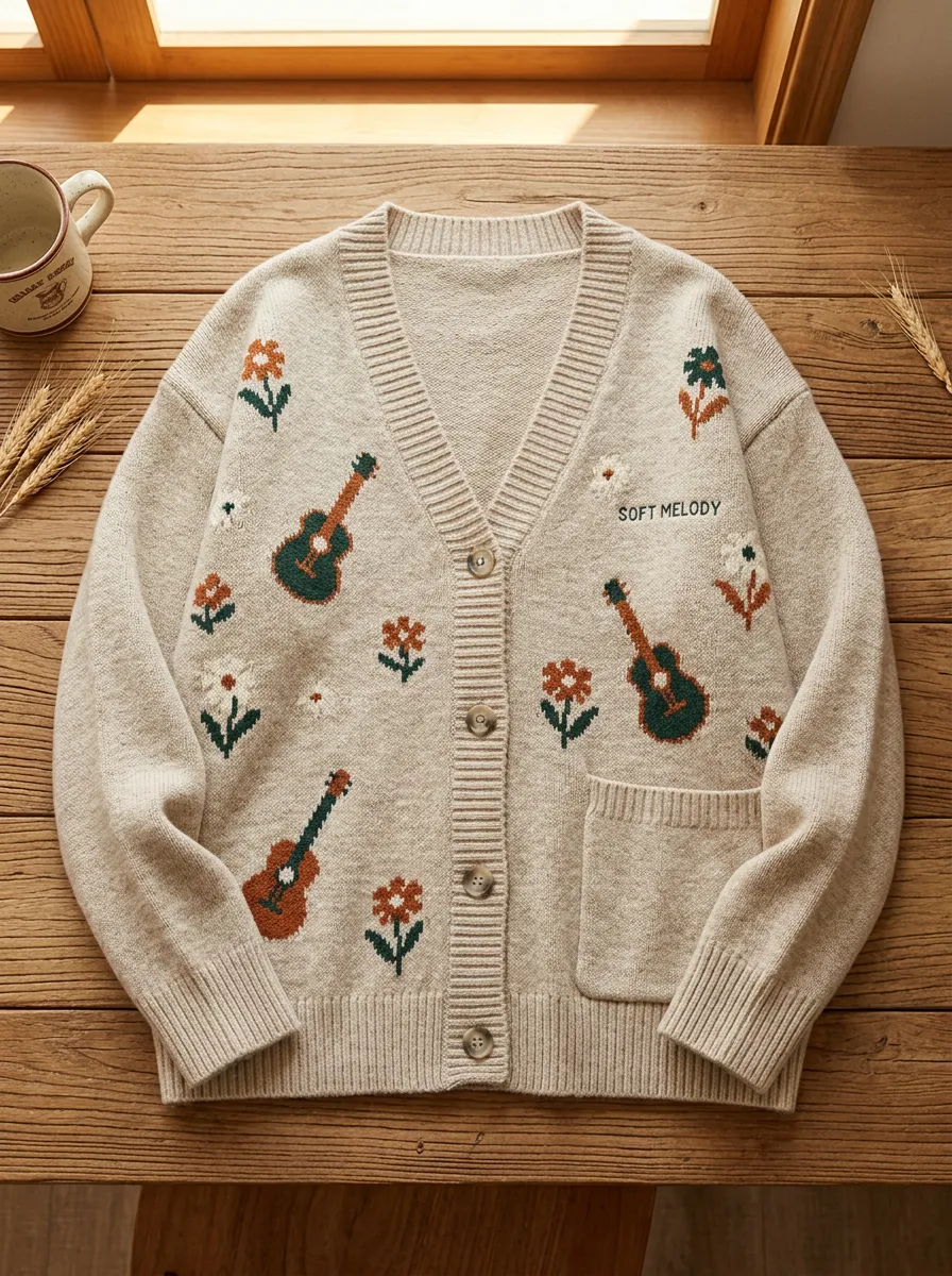 Guitar Knitted Women's Country Music Casual Cardigan