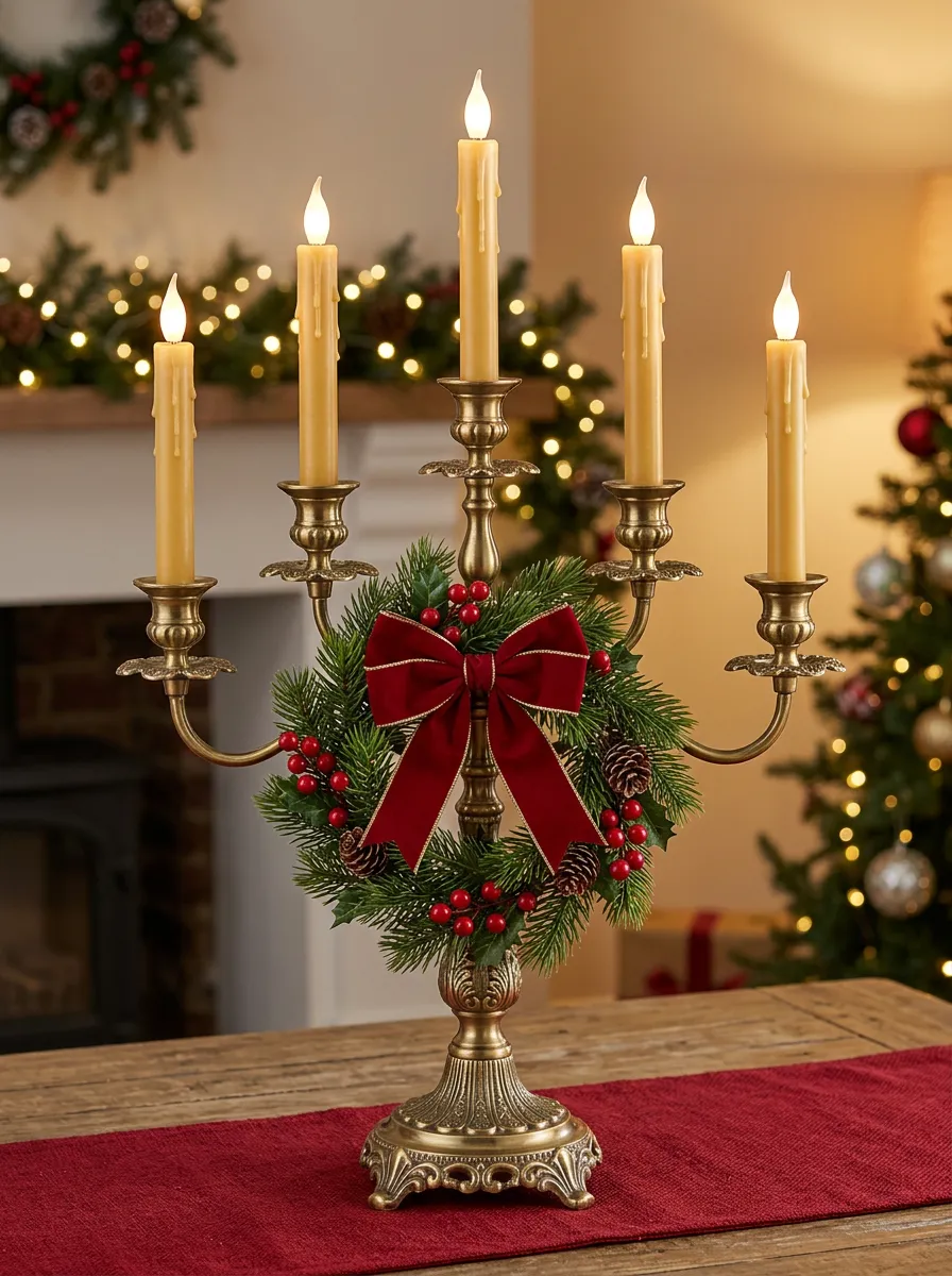 Festive Wreath Bow Printed Candelabra