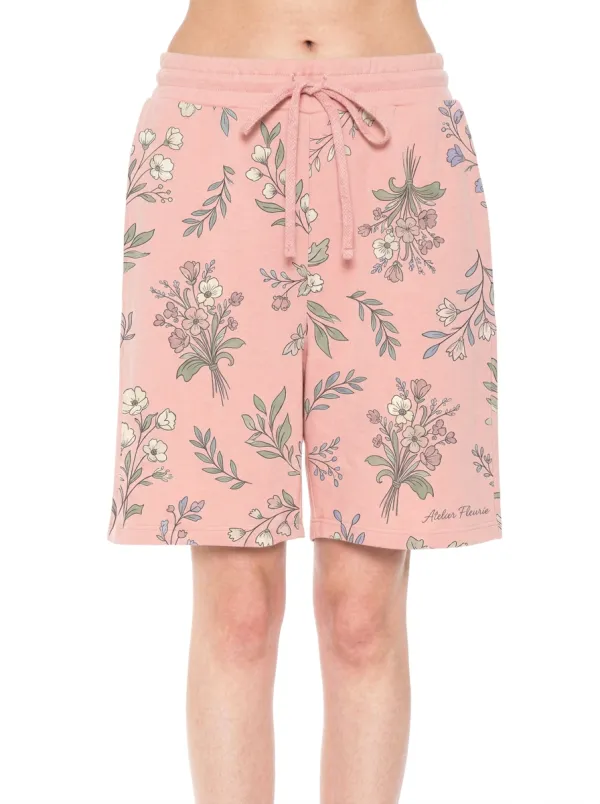 Women's Floral Lover Bouquet Pattern Printed Sweat Shorts