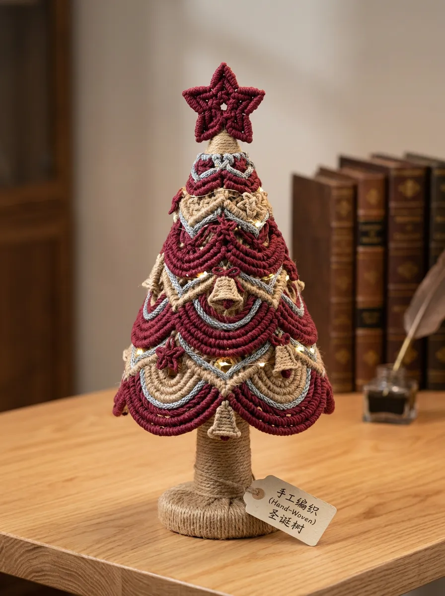 Boho Decor Macrame Woven Star Bell Christmas Tabletop Tree