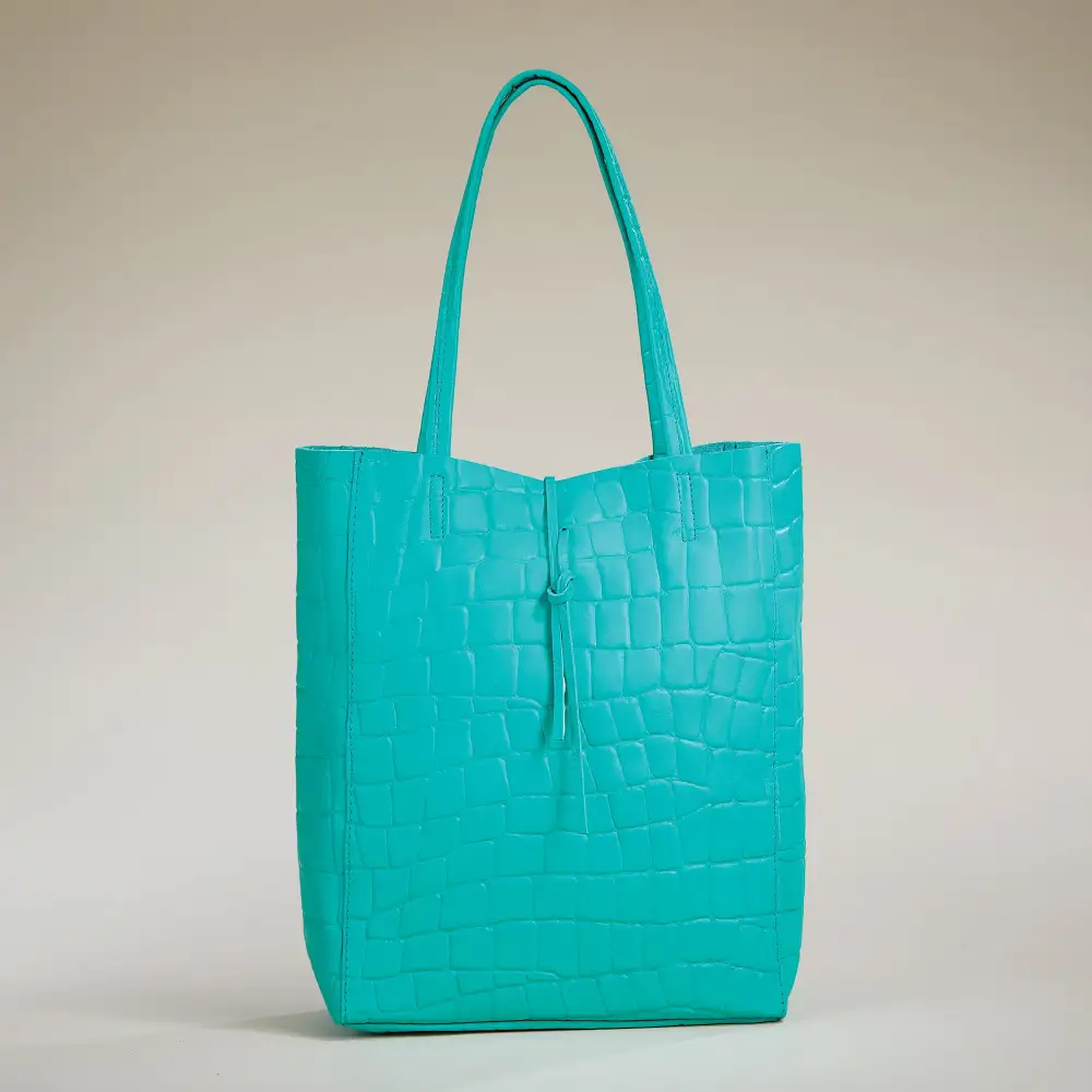 Classic Leather Croco Texture Tote Bag