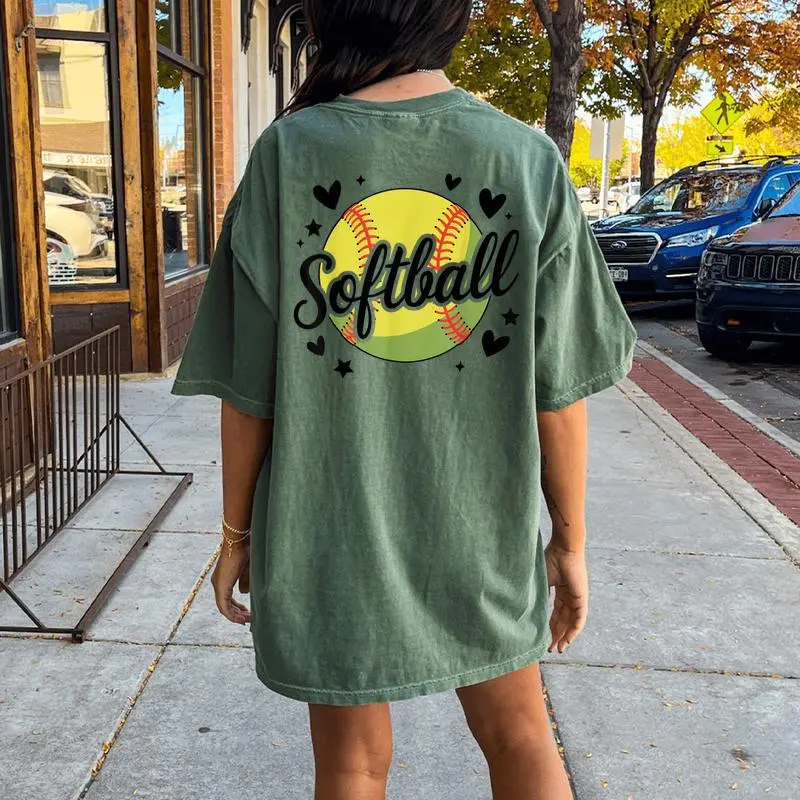 Girls Softball Cute Youth Fastpitch Player Women's Oversized Comfort T-Shirt Back Print