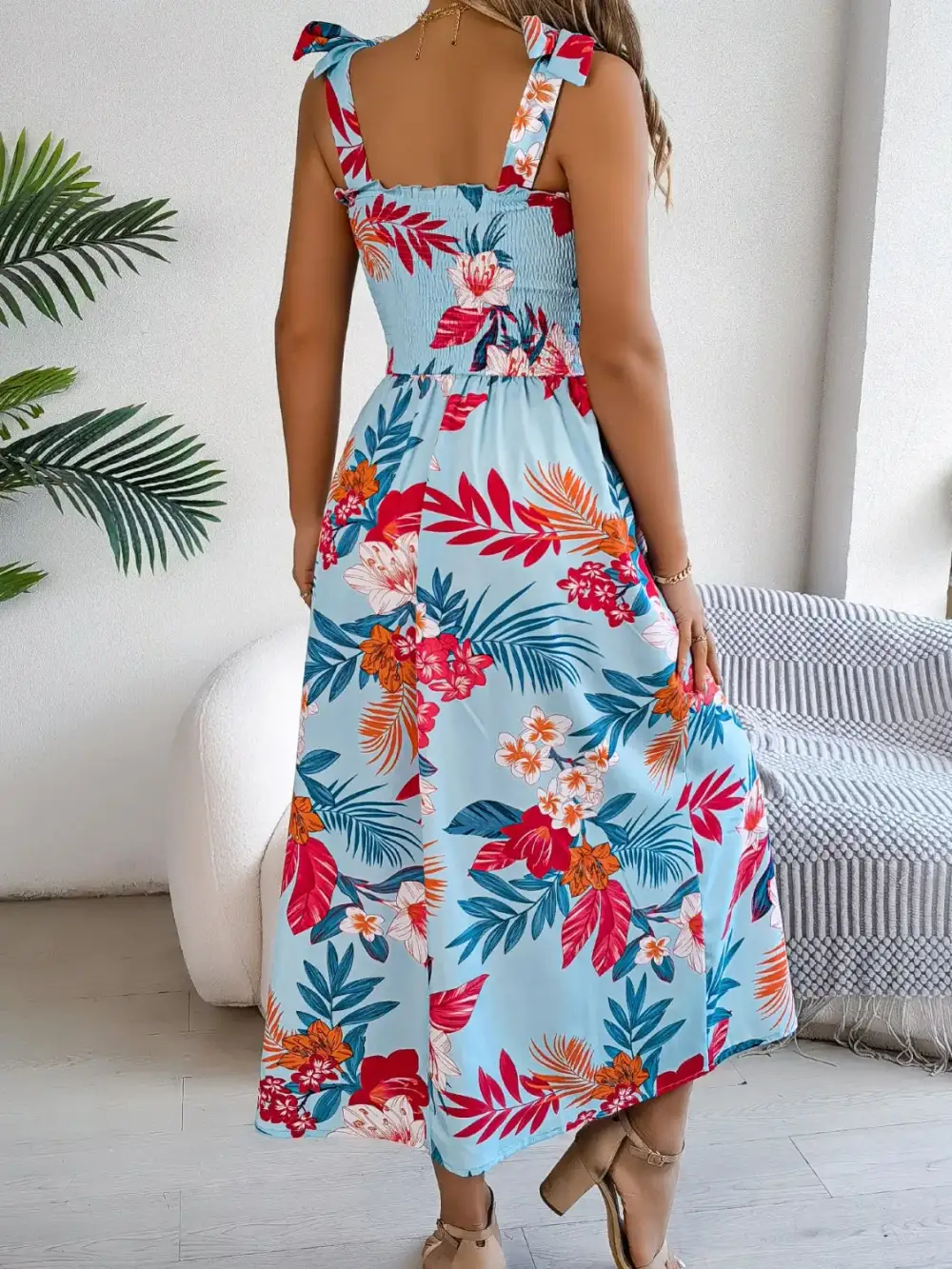 Smocked Floral Midi Dress