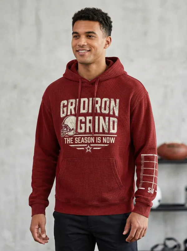 Men's Football Gridiron Grind Helmet Printed Waffle Hoodie