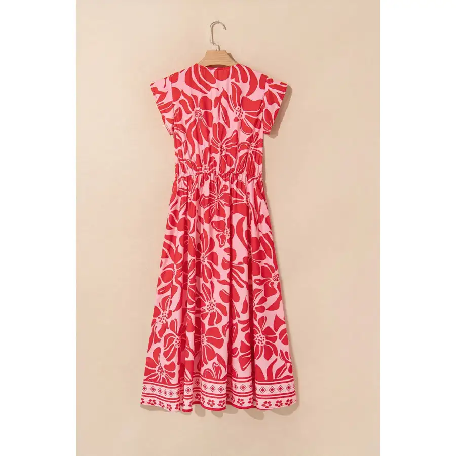 Ruffled V-Neck Midi Dress with Button Front