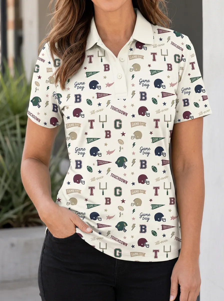 Football Fan Game Day Pattern Graphic Polo Shirt