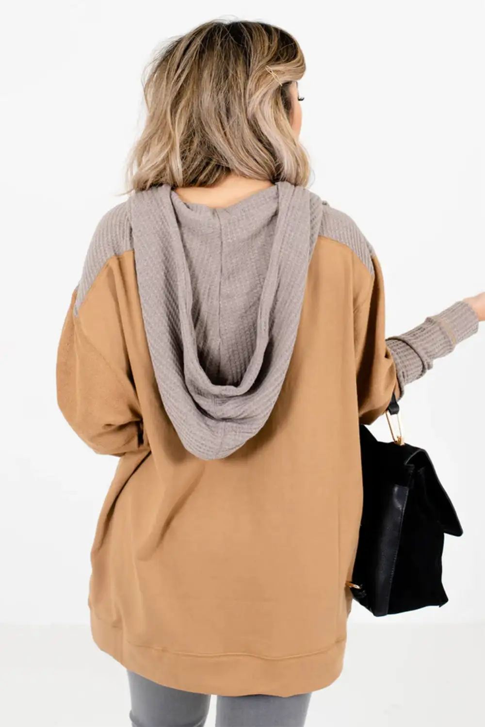 Contrast Hood Patchwork Pocketed Relaxed Sweatshirt