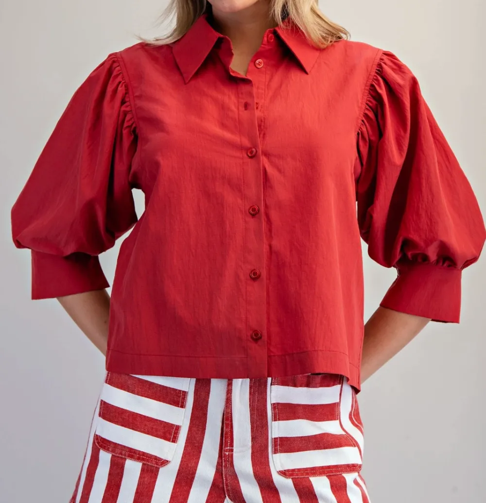 Puff Sleeve Button Down Shirt