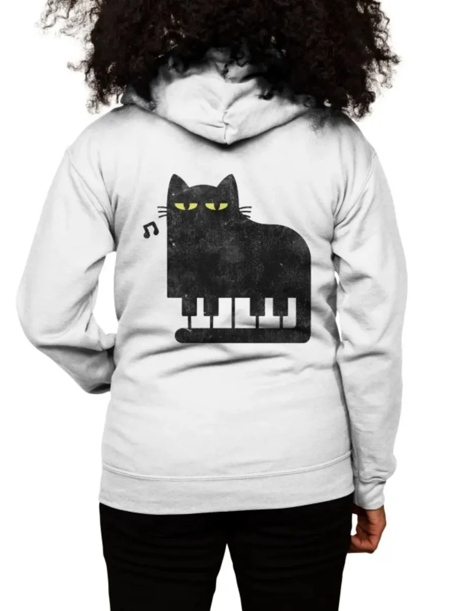 Cat Piano Print Hoodie