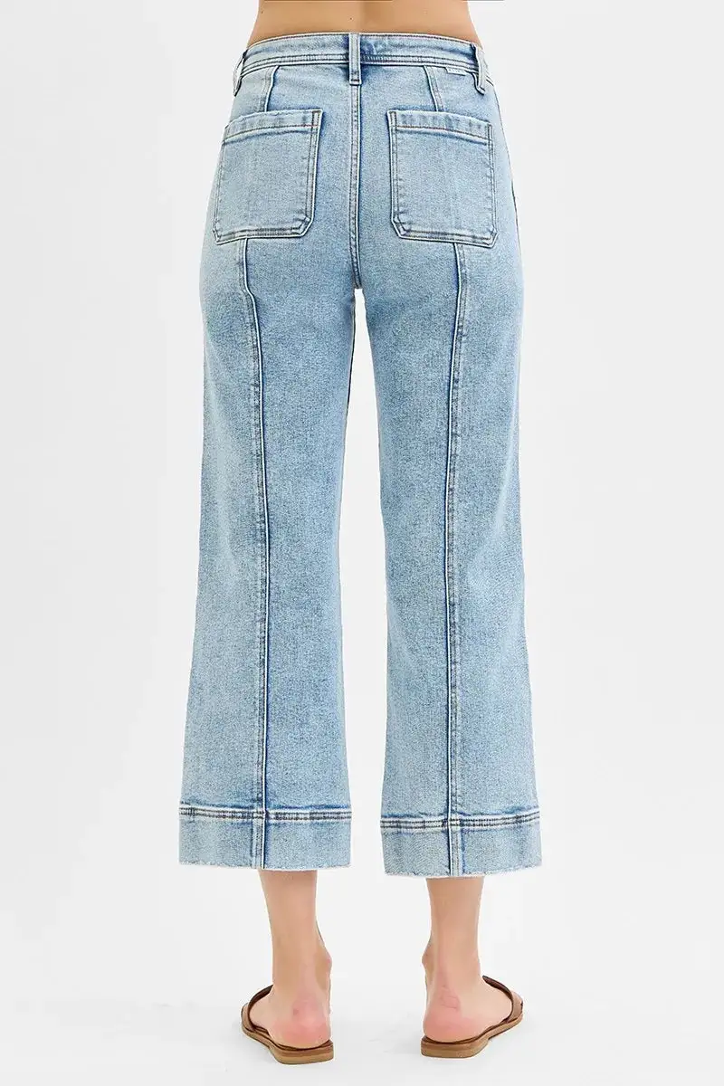 Full Size High Rise Crop Wide Front Seam Detailed Jeans Plus Size
