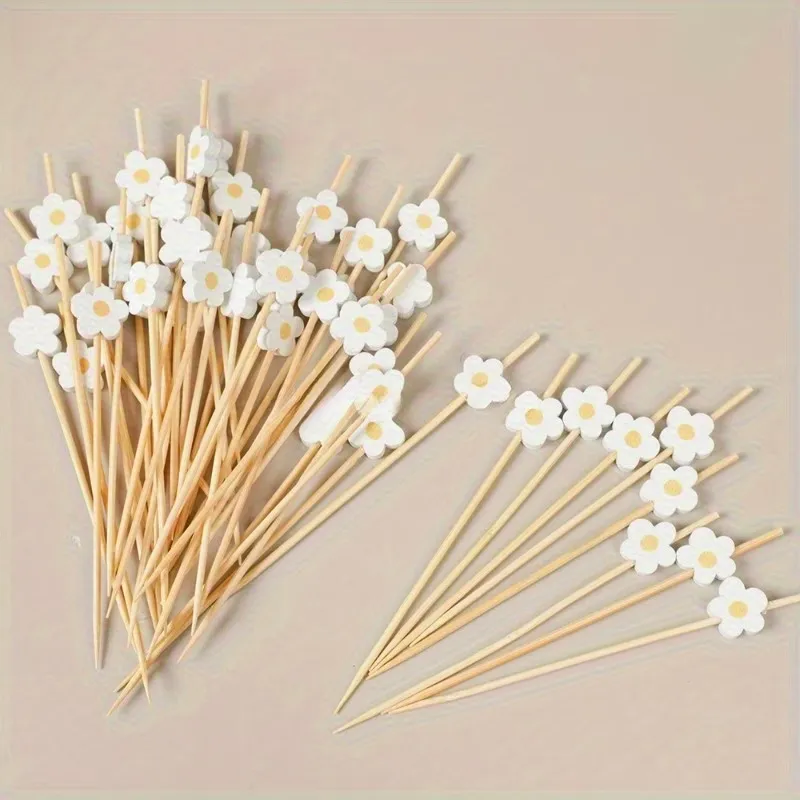 White Flower Bamboo Picks