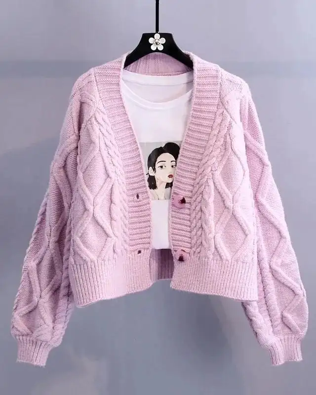 Modern Acrylic-Blend Polyester-Blend Button-Front V-Neck Cardigan