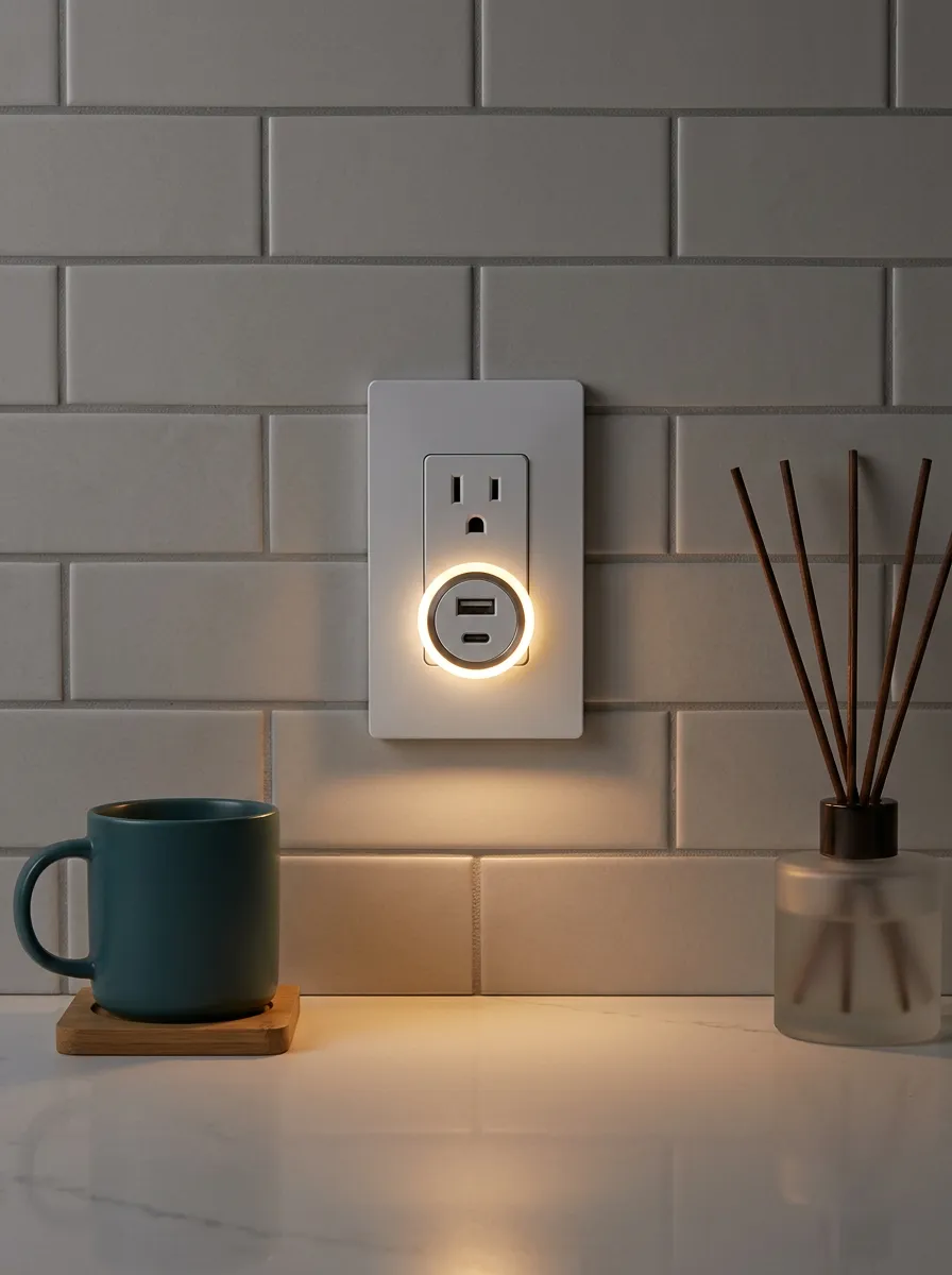 Slim-Bezel Minimalist Warm Glow USB Printed LED Outlet Cover