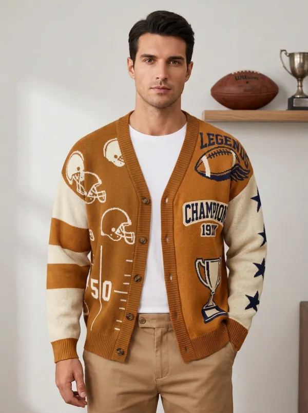 Men's Heritage Football Helmet Trophy Knit Knit Cardigan