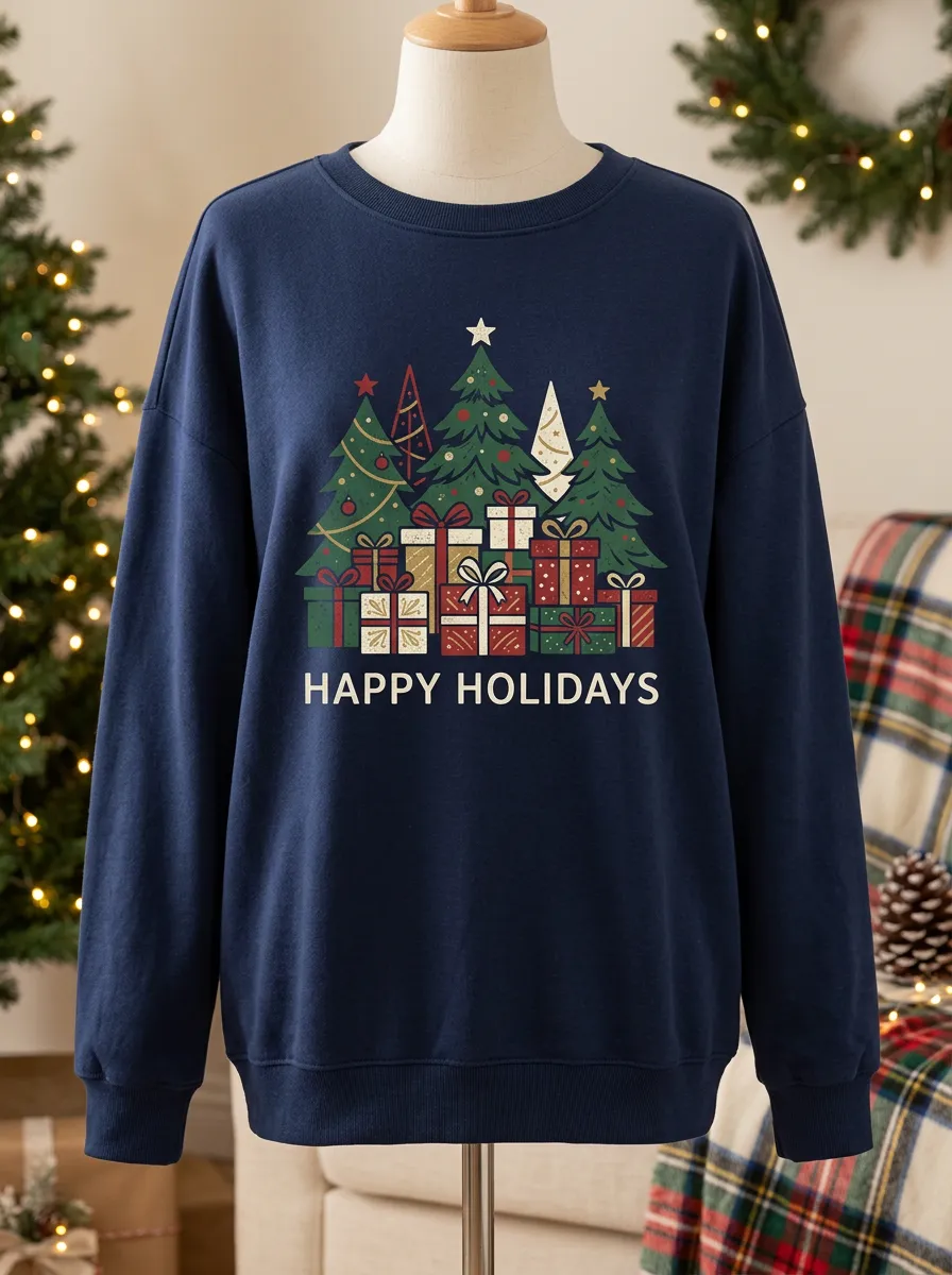 Unisex Christmas Holiday Tree & Gift Boxes Print Sweatshirt