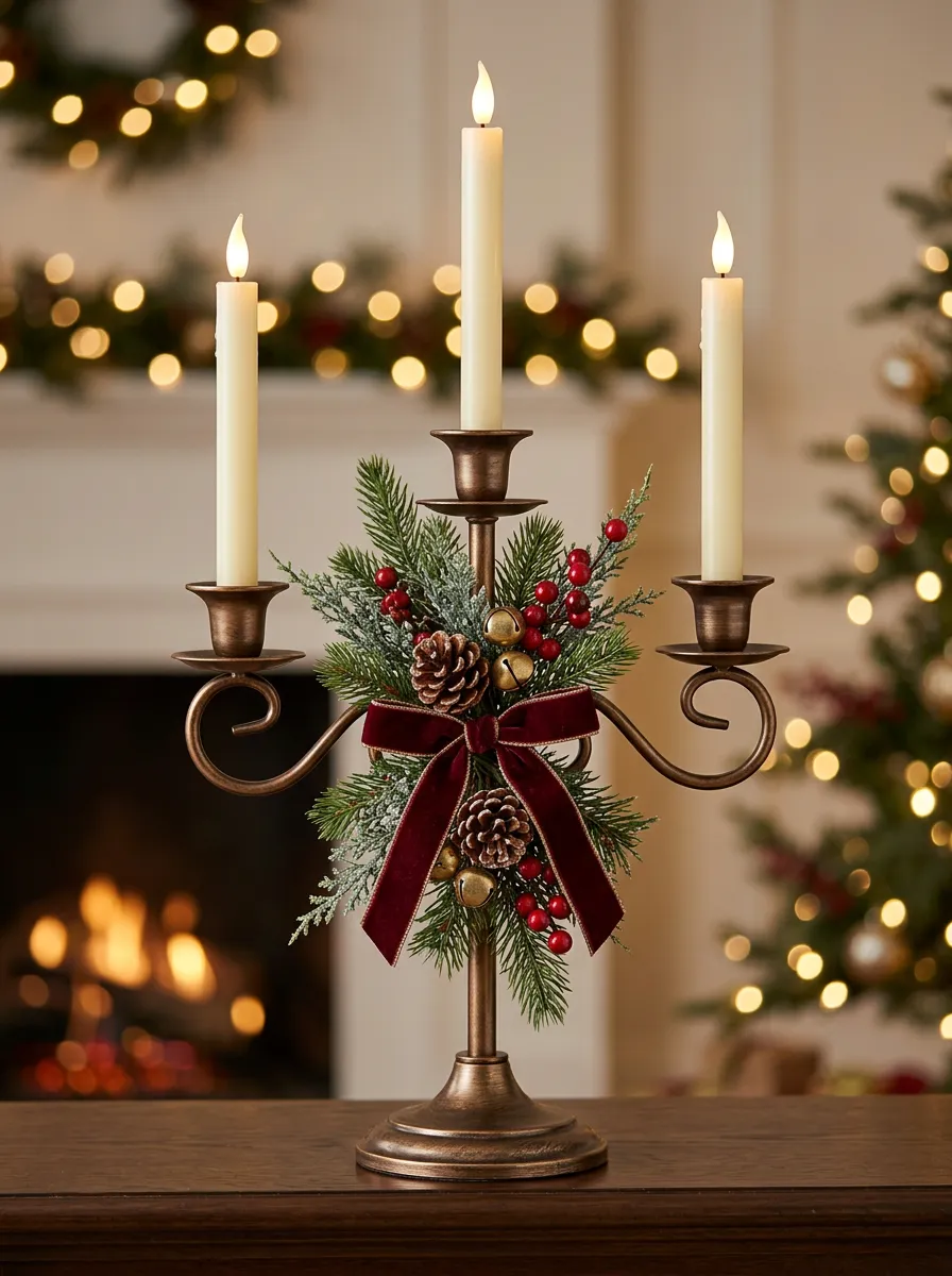 Decorative Pinecone Berry Printed Candelabra