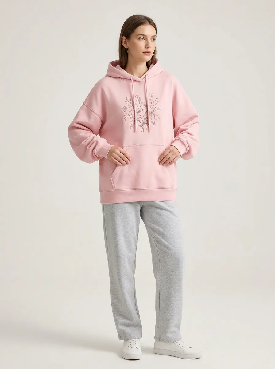 Women's Floral Botanical Pink Printed Hoodie