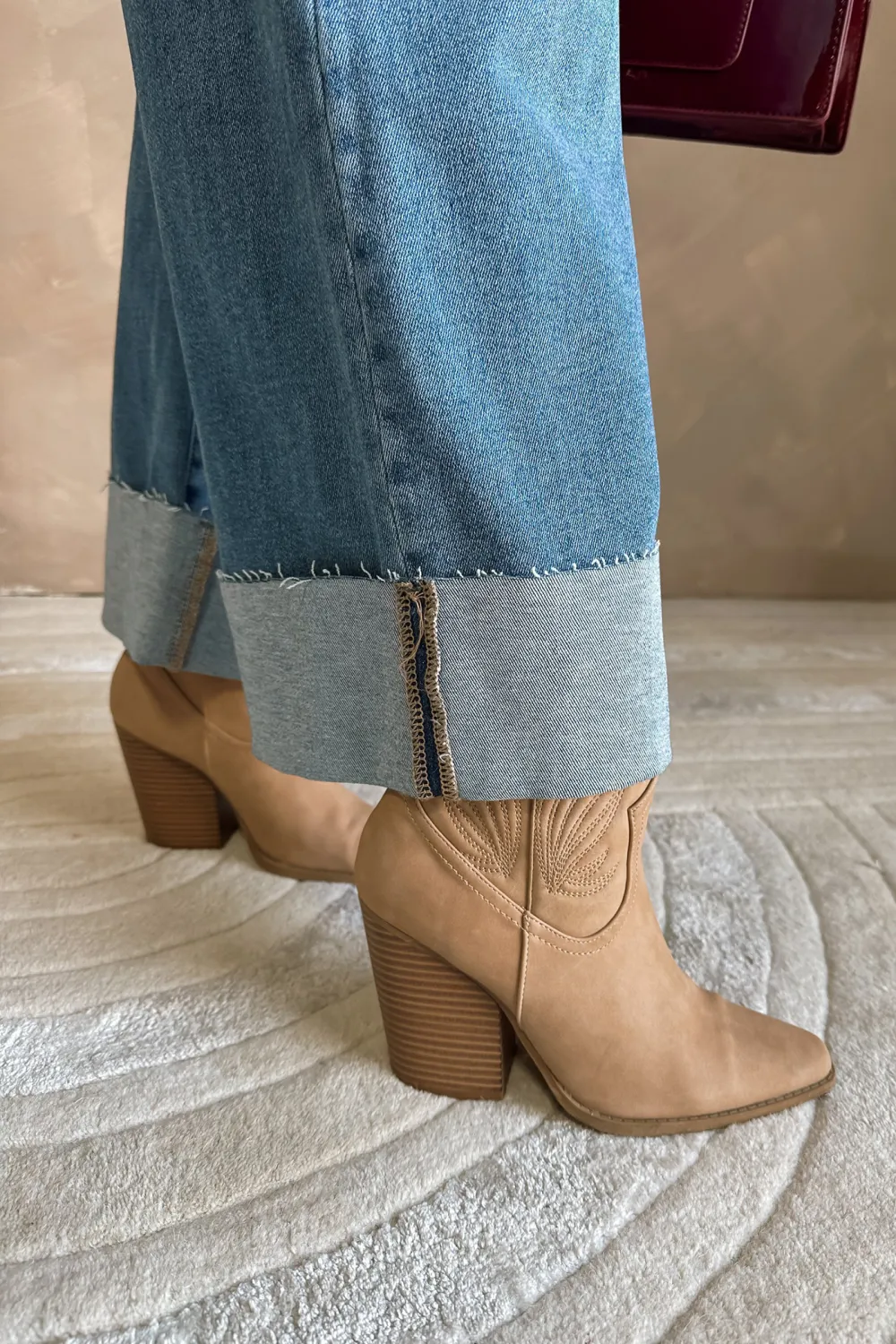 Folded Hem Jeans With Pockets