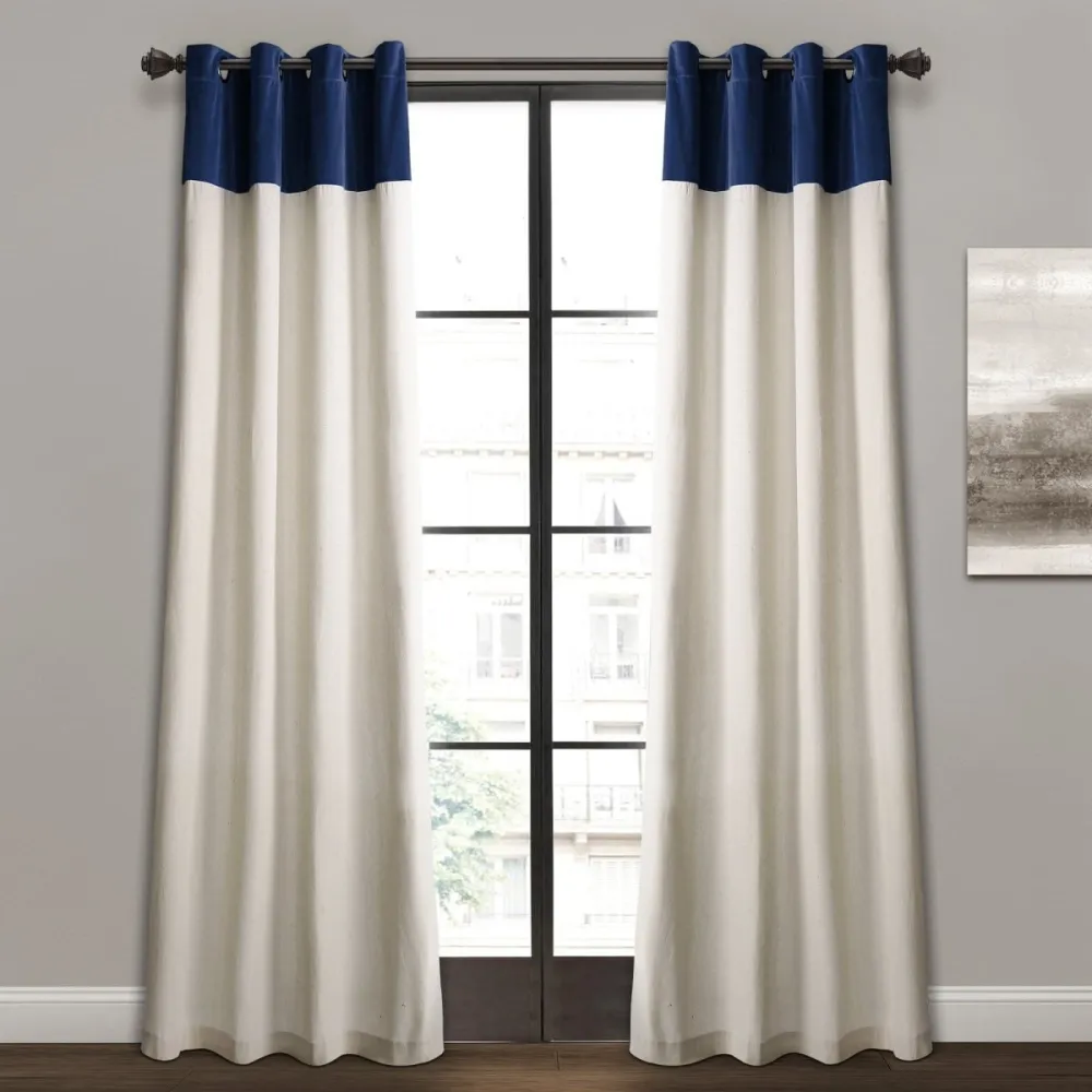 Modern Color Block Cotton Blend Grommet Curtain Panel Set