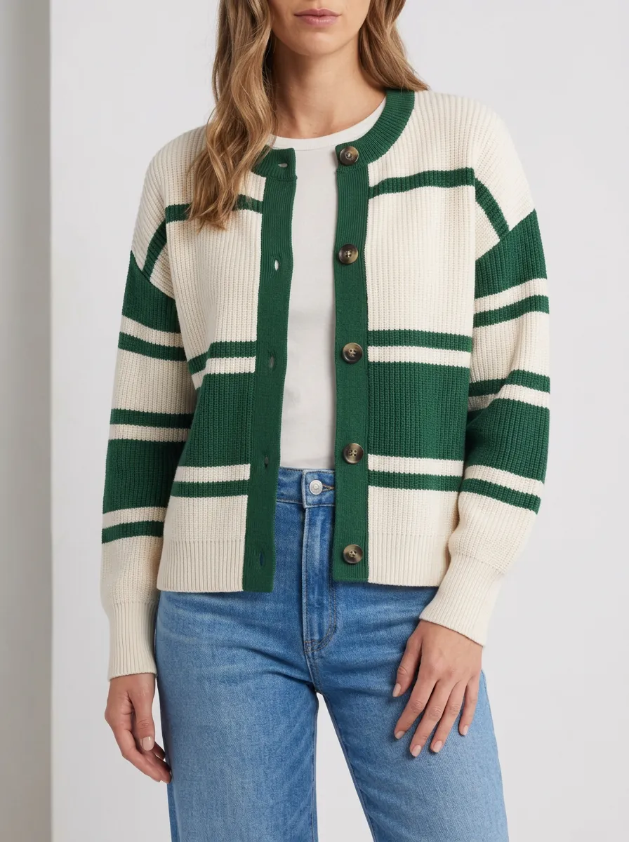 Classic Rugby Striped Button Front Cardigan
