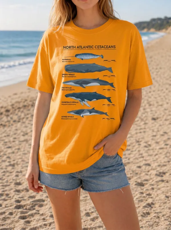Women's Marine Biology Lover North Atlantic Cetaceans Printed T-shirt