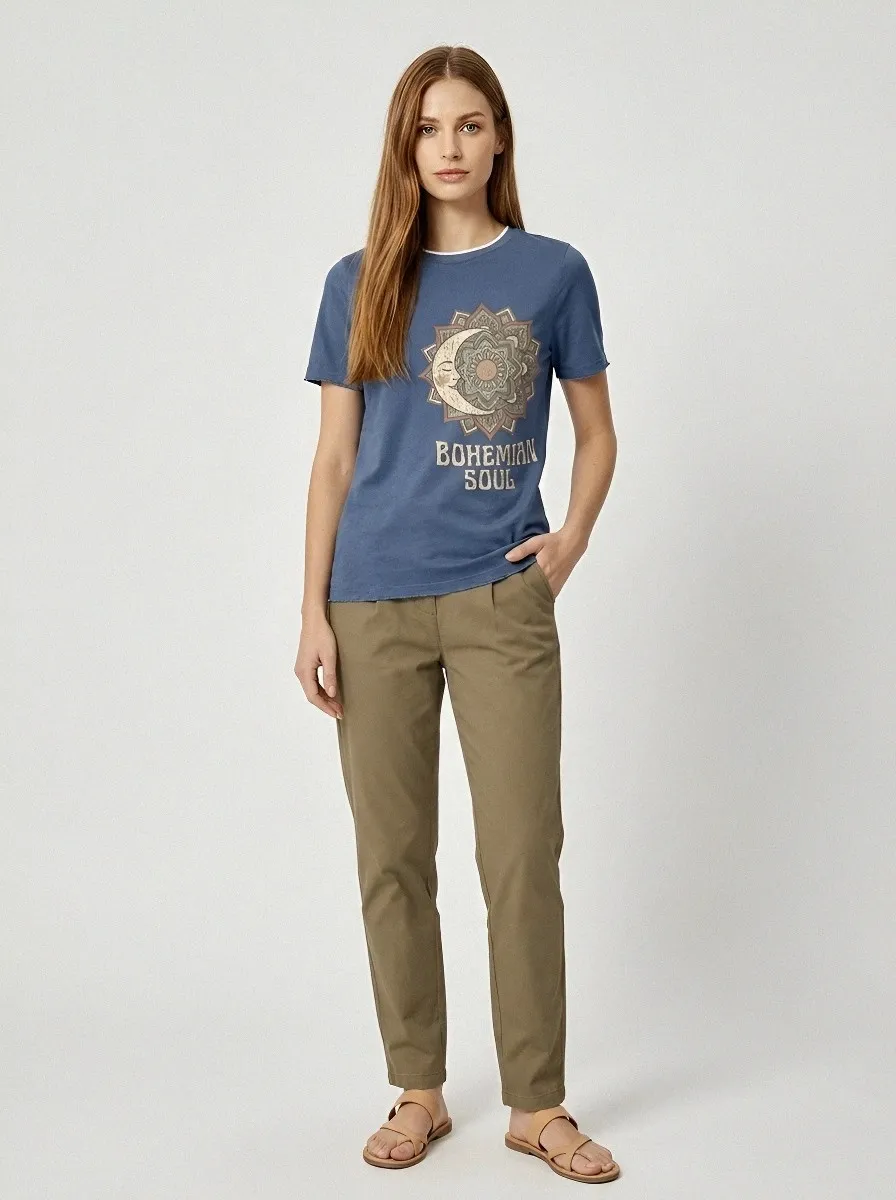 Women's Bohemian Soul Moon Mandala Printed T-shirt