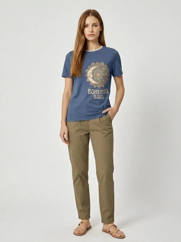 Women's Bohemian Soul Moon Mandala Printed T-shirt