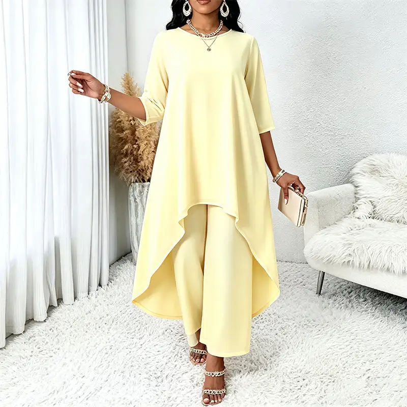Women's Chic Asymmetrical Top & Wide-Leg Pants Set