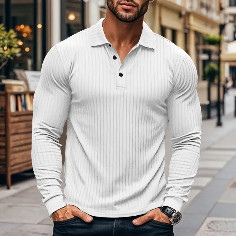 Long Sleeve Slim Fit Athletic Fine Knit Polo Shirt