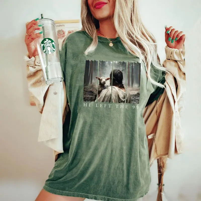 Popular He Left The 99 Jesus Cool Christian Scripture Bible Women's Oversized Comfort T-Shirt