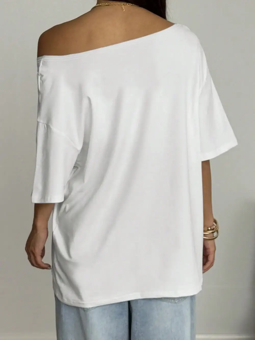 Women Asymmetrical Shoulder Relaxed Fit T-Shirt