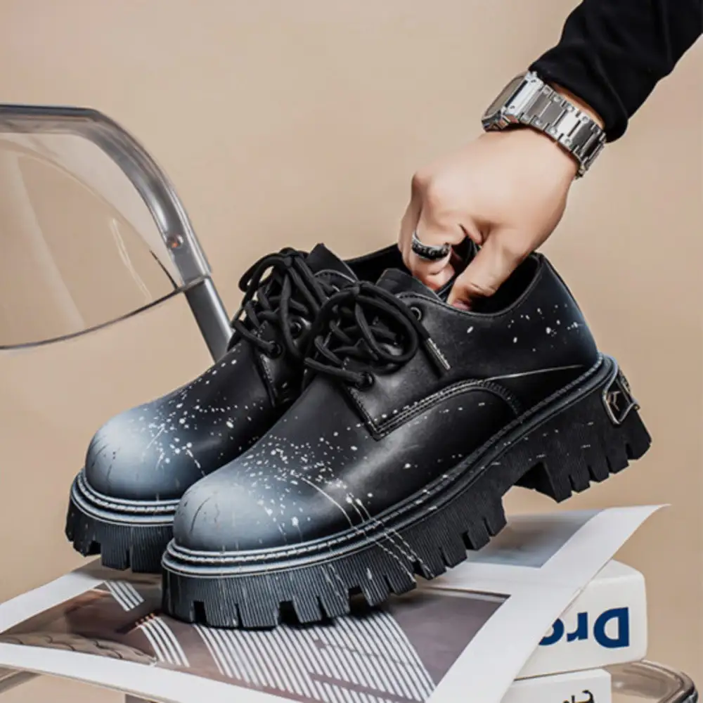 Paint Splatter Leather Platform Lace Up Shoes