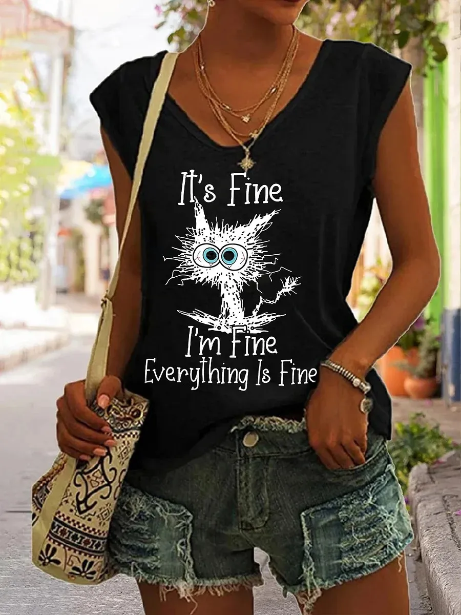 Funny Cat Printed Tank