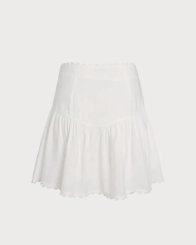 White Button Ruched Mini Skirt