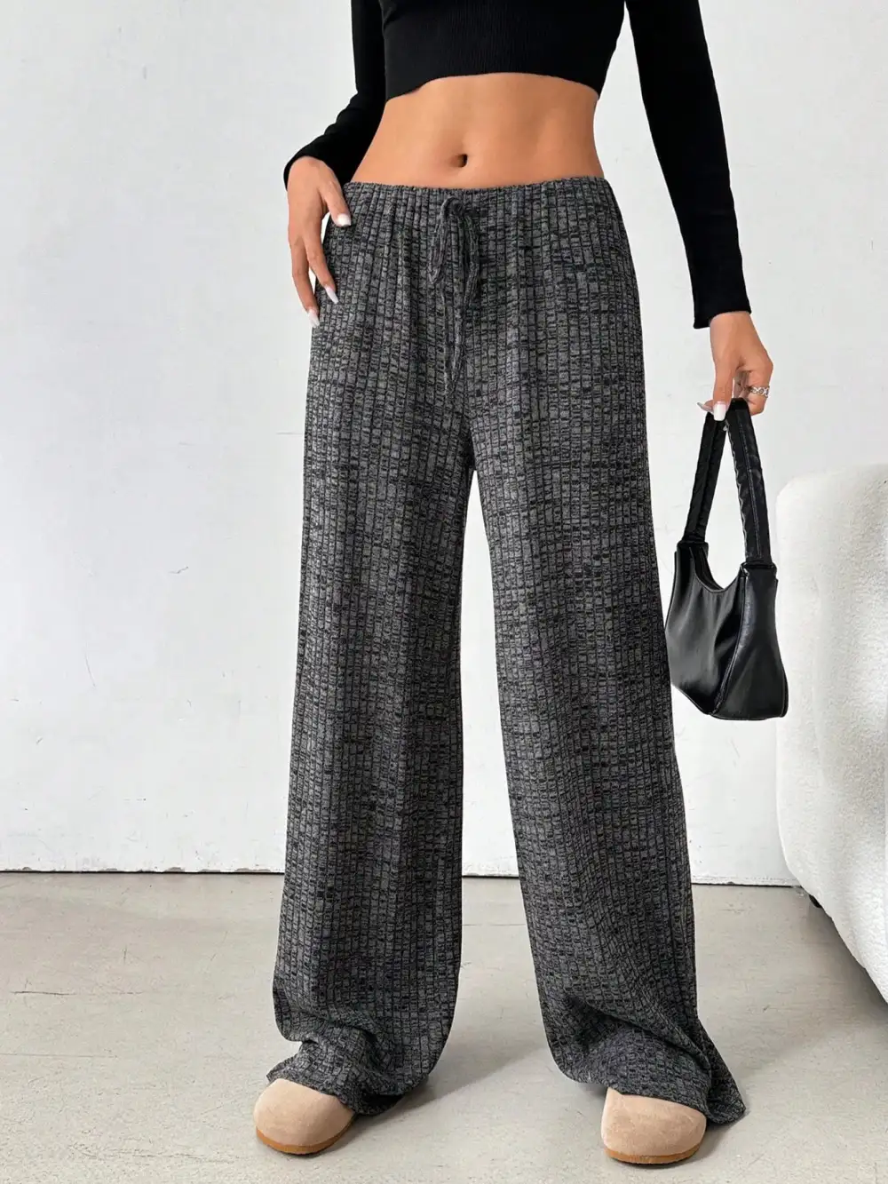 Wide Leg Drawstring Striped Casual Pants