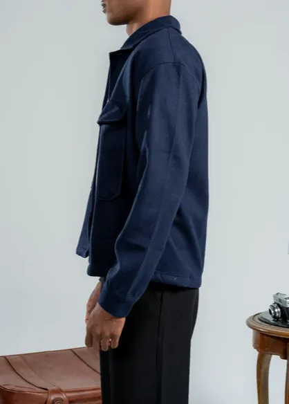 Navy Blue Wool Blend Short Coat