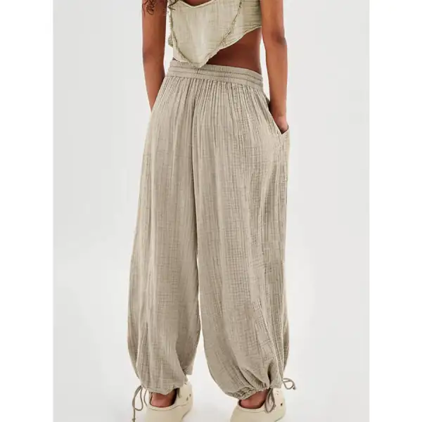 Textured Tied Pants with Pockets