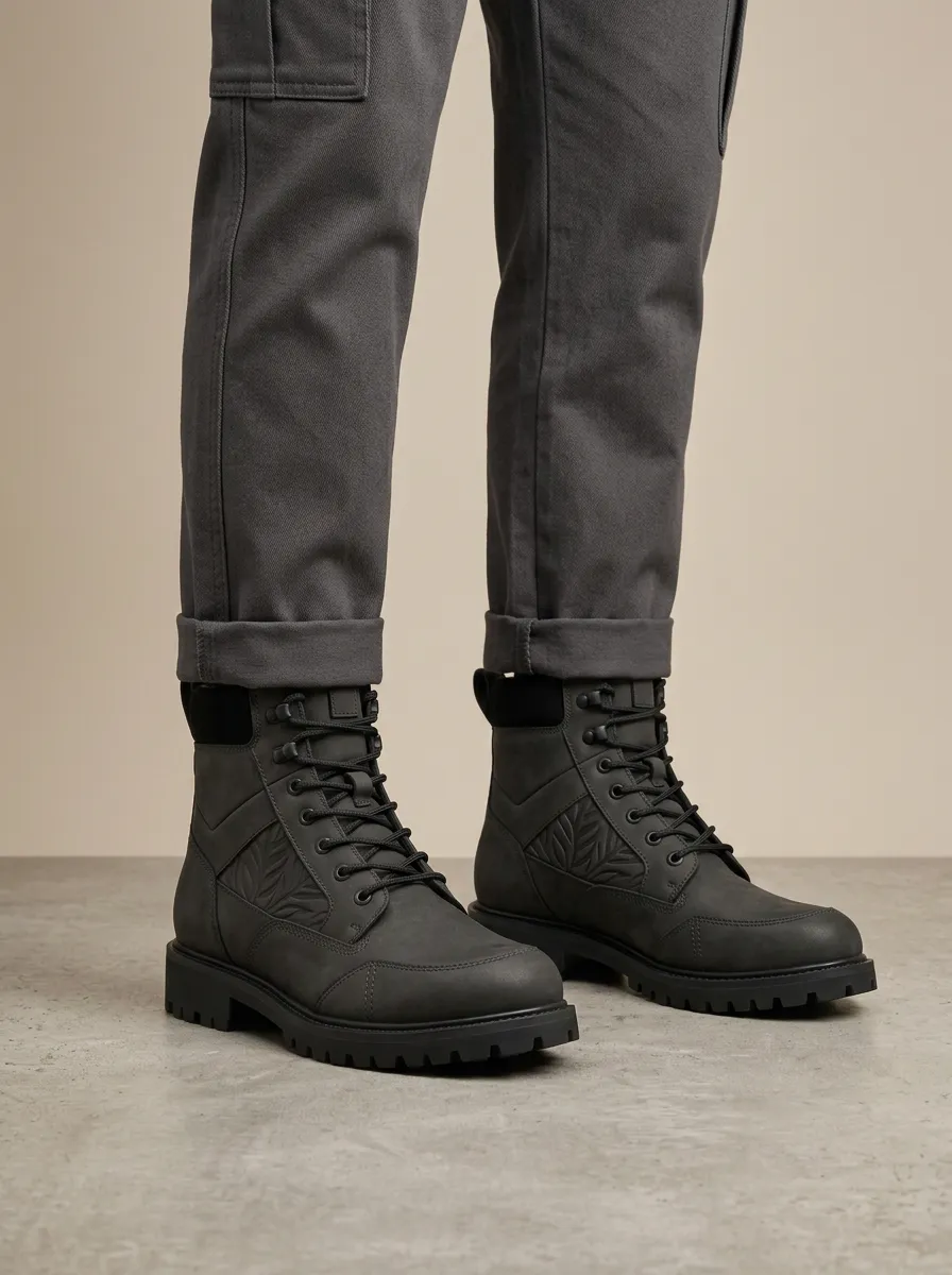 Unisex Nature Lover Leaf Pattern Embossed Print Work Boots